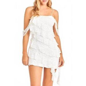 Loveshackfancy Sobine Asymmetrical Tiered Ruffles Lace Mini Dress Size 6